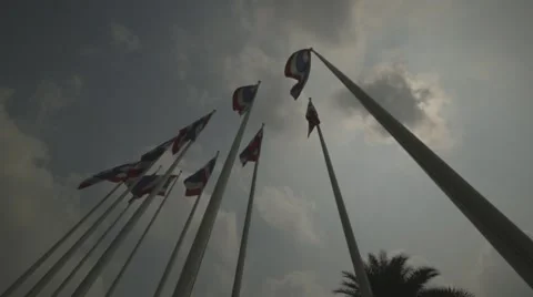 Flags in front of Impact Arena Muang Thong Thani (Slow Motion) Stock Footage 48622334