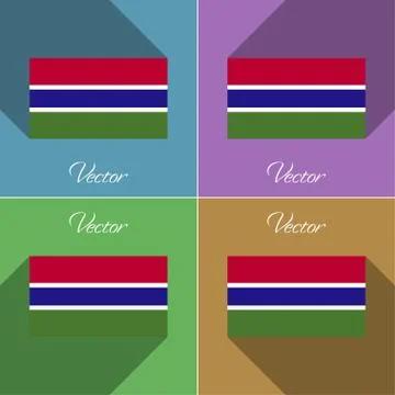 Flags Gambia. Set of colors flat design and long shadows. Stock Photos