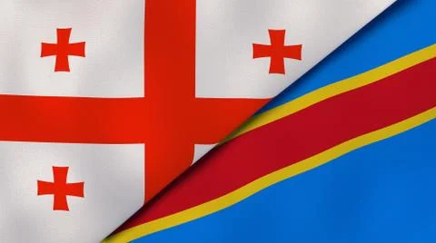 The flags of Georgia and DR Congo. News, reportage, business background. 3d i Stock Illustration