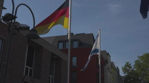 Flags of Germany and Israel in medium wind Stock Footage 337713182