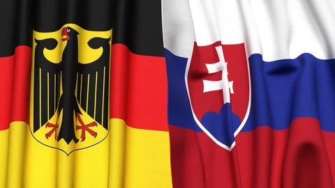 Flags of GERMANY and SLOVAKIA with realistic cloth texture Stock Photos