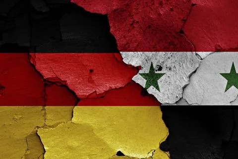 Flags of Germany and Syria painted on cracked wall Stock Illustration
