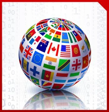 Flags Globe on Binary Code Background Stock Illustration
