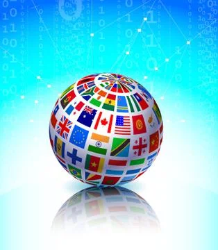 Flags Globe on Binary Code Background Stock Illustration