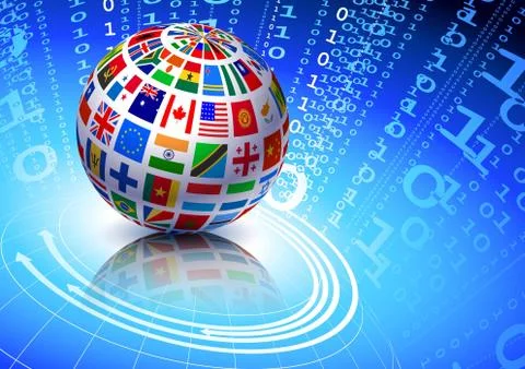 Flags Globe on Binary Code Background Stockillustratie