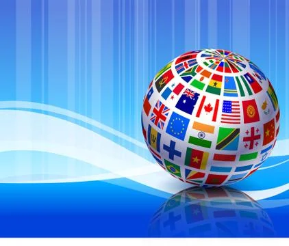 Flags Globe on Blue Abstract Background Stock Illustration