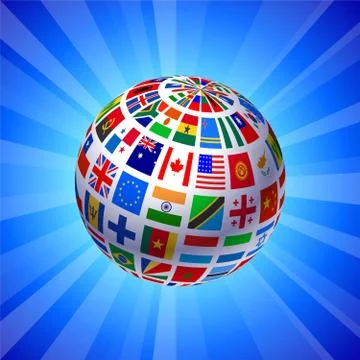 Flags Globe on Blue Background Stock Illustration