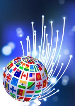 Flags Globe on Fiber Optic Background Stock Illustration