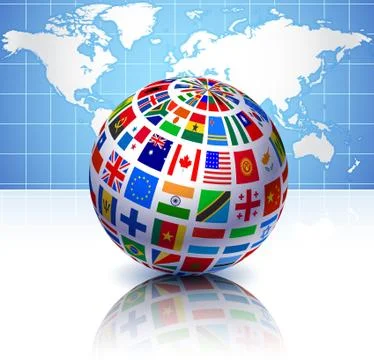 Flags Globe with World Map Stock Illustration