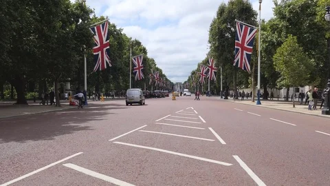 Flags of Great Britain along the road. Stock Footage 78602661