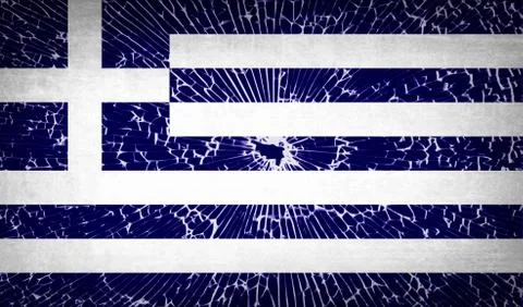 Flags Greece with broken glass texture. Vector Illustrazione stock