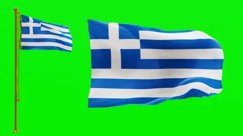 Flags of Greece with Green Screen Chroma Key High Quality 4K UHD 60FPS Video stock 143120606