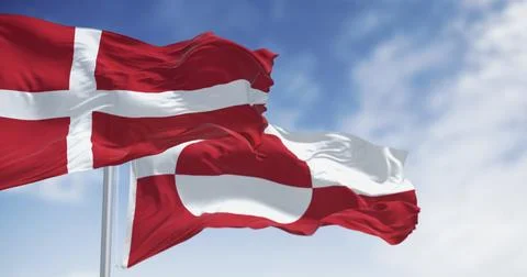 Flags of Greenland and Denmark waving in the wind Stock-Illustration