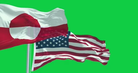 Flags of Greenland and the US waving isolated on green background Stock Footage 300062898