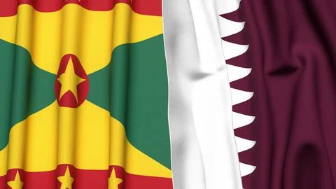 Flags of GRENADA and QATAR with realistic cloth texture Stock Photos