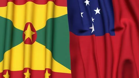 Flags of GRENADA and SAMOA with realistic cloth texture Stock Photos