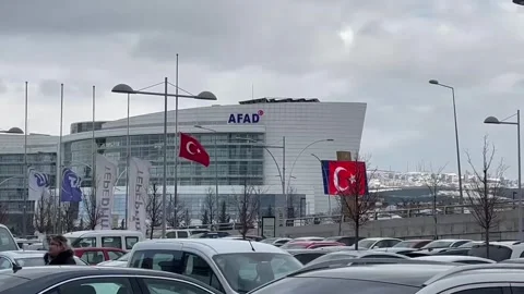 Flags at half mast in Ankara, Turkey, as national mourning is declared Stock Footage 272893826