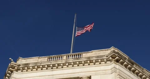 Flags at half-staff after the 2021 storming of the Capitol Stock Footage 146351052