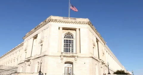 Flags at half-staff after the 2021 storming of the Capitol Stock Footage 146351093