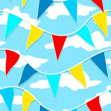 Flags hanging on a rope seamless pattern Stock Illustration