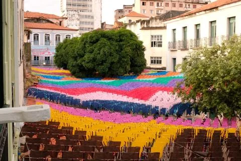 Flags hanging in the streets of so luis do maranhao for the festival of sao j Stock Photos