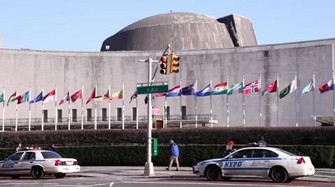 Flags in Headquarters of the United Nations New York Stock Footage 65449254
