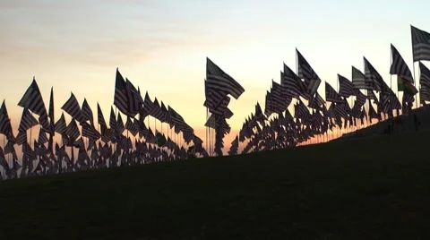 Flags hill sunset zoom Stock-Footage 8688591