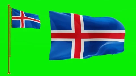 Flags of Iceland with Green Screen Chroma Key High Quality 4K UHD 60FPS Stock Footage 142902139