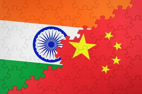 Flags of India and China Stock Illustration