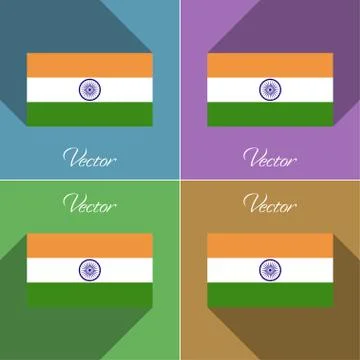 Flags India. Set of colors flat design and long shadows. Vector Stock Illustration