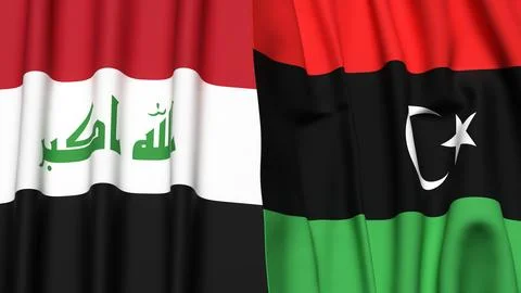 Flags of IRAQ and LIBYA with realistic cloth texture Stock Illustration