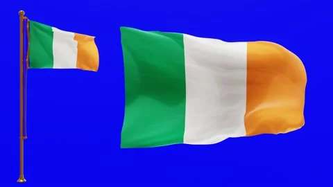 Flags of Ireland with Green Screen Chroma Key High Quality 4K UHD 60FPS Stock Footage 142901694