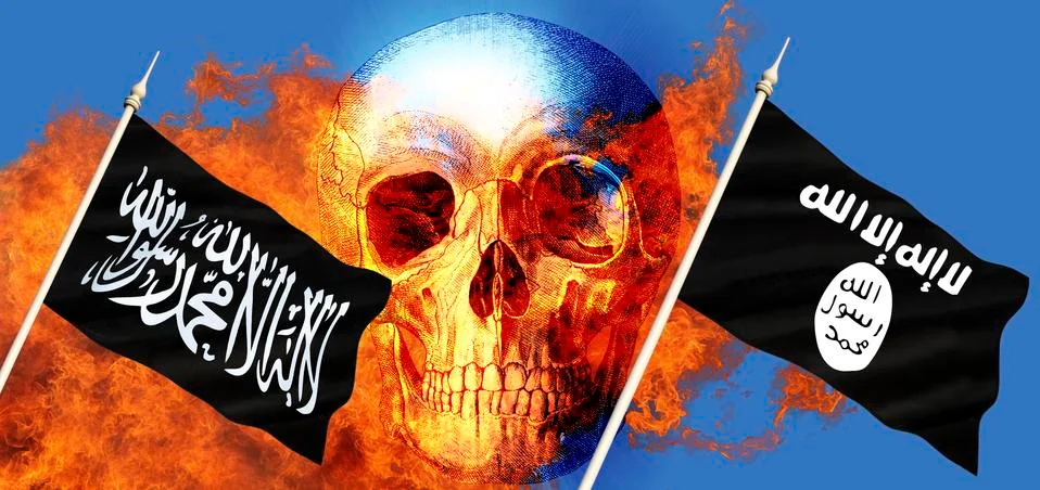 Flags of Islamic State - ISIS or ISIL and Al-Qaeda Stock Illustration
