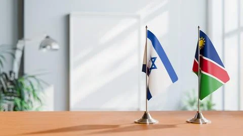 FLAGS OF ISRAEL AND NAMIBIA ON TABLE Stock Photos