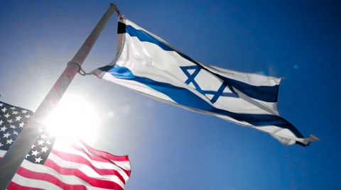 Flags of Israel and USA Stock Footage