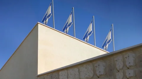 Flags of Israel flapping in wind Stock Footage 96450278