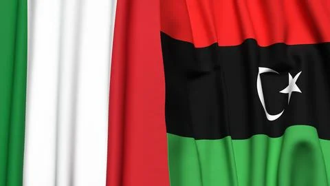 Flags of ITALY and LIBYA with realistic cloth texture Stock Illustration