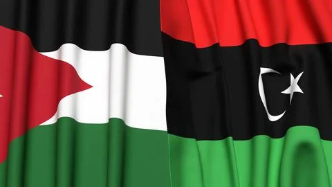 Flags of JORDAN and LIBYA with realistic cloth texture Stock Illustration