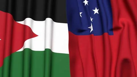 Flags of JORDAN and SAMOA with realistic cloth texture Stock Illustration