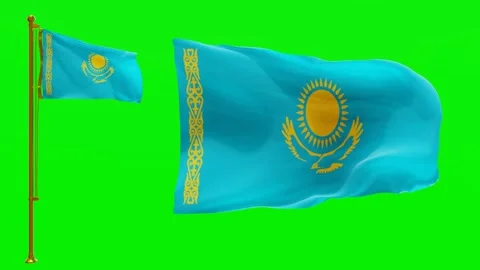 Flags of Kazakhstan with Green Screen Chroma Key High Quality 4K UHD 60FPS Stock Footage 143120928