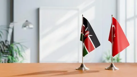 FLAGS OF KENYA AND TURKEY ON TABLE Stock Photos