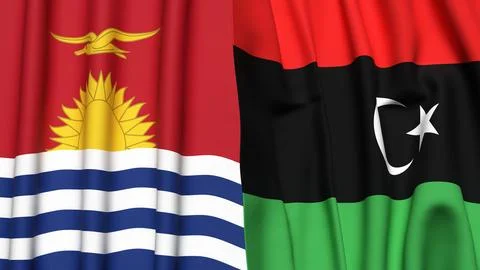 Flags of KIRIBATI and LIBYA with realistic cloth texture Stock Illustration