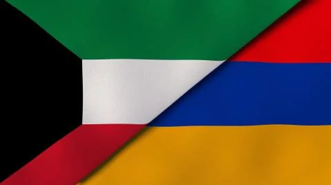 The flags of Kuwait and Armenia. News, reportage, business background. 3d ill Stock Illustration