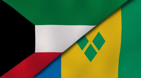 The flags of Kuwait and Saint Vincent and Grenadines. News, reportage, busine Stock Illustration
