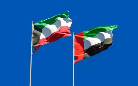 Flags of Kuwait and UAE Arab Emirates. Stock Photos