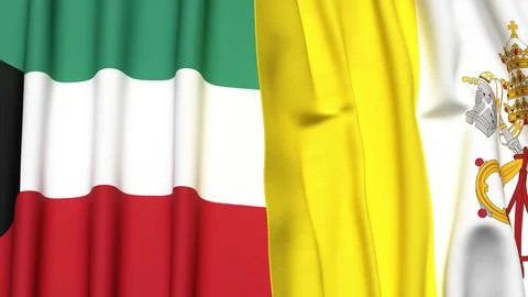 Flags of KUWAIT and VATICAN with realistic cloth texture Stock Illustration