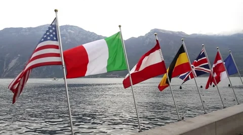 Flags on lake garda Stock Footage 49324420