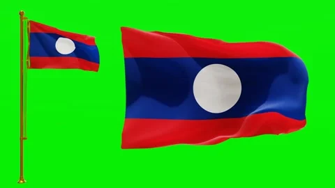 Flags of Laos with Green Screen Chroma Key High Quality 4K UHD 60FPS Stock Footage 143120958