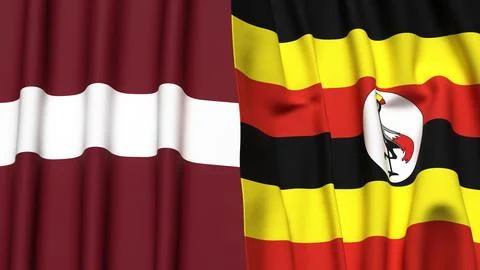 Flags of LATVIA and UGANDA Stock Photos