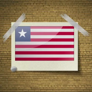 Flags Liberia at frame on a brick background. Vector Illustrazione stock